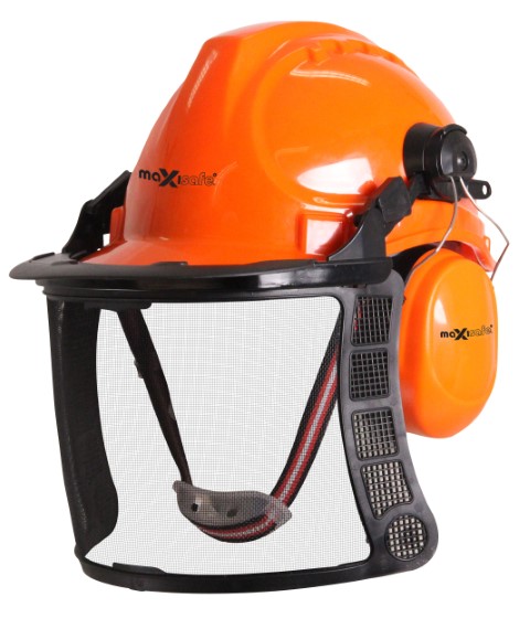MAXISAFE HARD HAT FORESTRY KIT ORANGE W/MUFFS & MESH VISOR 
